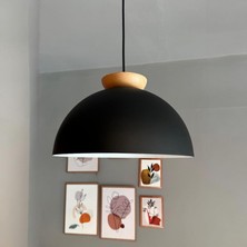 Bamyum Yimpi Siyah Avize Ahşap Tekli Sarkıt Salon Kuaför Cafe Dekoratif Aydınlatma Pastane