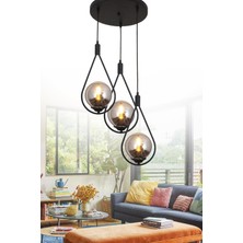 Taşcan Aydınlatma Damla 3 Lü Siyah Tepsili Sarkıt Avize Füme Camlı Yatak Odası Mutfak Salon Avize