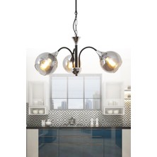 Taşcan Aydınlatma Girne 3 Lü Siyah Avize-Füme Camlı Dekoratif Tasarım Yatak Odası Mutfak Salon Avize