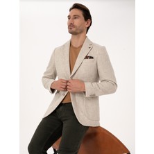 Cacharel Erkek Bej Slim Fit Yün Kaşmir Karışımlı Mikro Desenli Ceket 50310754-VR011