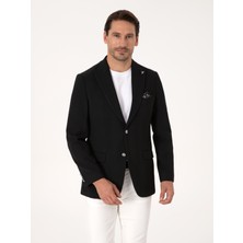Cacharel Erkek Siyah Slim Fit Yün Karışımlı Kırlangıç Yaka Balık Sırtı Blazer Ceket 50310781-VR046