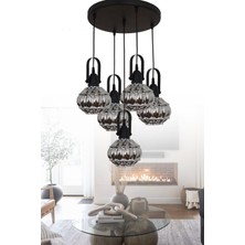 Taşcan Aydınlatma Narin 5 Li Siyah Tepsili Sarkıt Avize Yatak Odası Mutfak Salon Avize