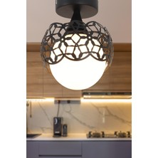 Taşcan Aydınlatma Alonso Tekli Siyah Avize Beyaz Cam  Dekoratif Tasarım Modern Yatak Odası Salon Hol Mutfak Avize