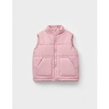 Magu Kız Çocuk Pamuklu Pembe Şişme Yelek - Fermuarlı Cepli Kapitone Model