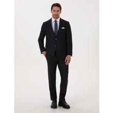 Cacharel Erkek Koyu Lacivert Slim Fit Yün Karışımlı Mikro Desenli Takım Elbise 50315597-VR100