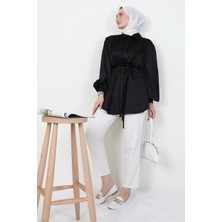 Giza Store Gizli Düğmeli Saten Gömlek Siyah