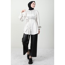 Giza Store Gizli Düğmeli Saten Gömlek Taş