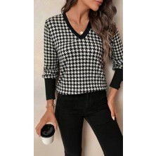 Tiana Kadın Uzun Kollu V Yakalı Desenli Süprem Bluz