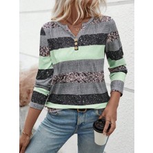 Aisha Elbise Kadın Uzun Kollu Yakadan Düğmeli Çizgili Desenli Süprem Bluz