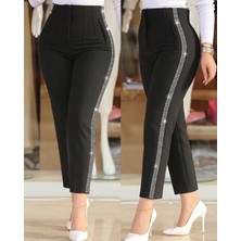 Arben Boutique Kadın Yüksek Bel Yanlardan Taş Detaylı Ithal Krep Pantolon