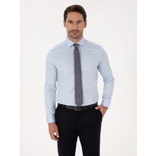 Cacharel Erkek Açık Mavi Slim Fit %100 Pamuk Yarım İtalyan Yaka Klasik Gömlek 50318216-VR003
