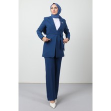 Giza Store Asimetrik Taşlı Takım Koyu Mavi