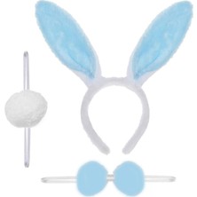 Sinda Tavşan Kostüm Seti Mavi Renk - Taç, Papyon, Ponpon, Kuyruk