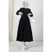 Giza Store Standart Yaka Düğmeli Elbise Lacivert