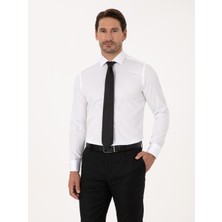 Cacharel Erkek Beyaz Slim Fit %100 Pamuk Yarım İtalyan Yaka Klasik Gömlek 50318216-VR013