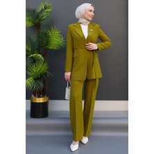Giza Store Asimetrik Taşlı Takım Yağ Yeşil