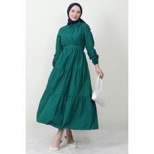 Giza Store Standart Yaka Düğmeli Elbise Zümrüt