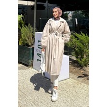 Tesettür Diyarı Kadın Balon Kol Astarsız Tesettür Kaban-Bej