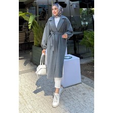 Tesettür Diyarı Kadın Balon Kol Astarsız Tesettür Kaban-Füme