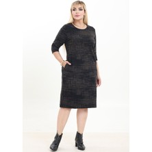 Modayız Çift Cepli Desenli Esnek Kışlık Büyük Beden Midi Elbise 37D-2741