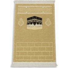 Tesbihane Kişiye Özel Nakış Işlemeli Kabe Motifli Saçaklı Krem Rengi Hediyelik Seccade
