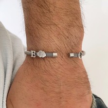 Simurg Jewellery Gümüş Harf ve Bulut Logolu Beyaz Çelik Bileklik