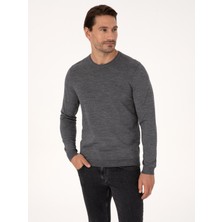 Cacharel Erkek Füme Slim Fit Yün Karışımlı Bisiklet Yaka Basic Triko Kazak 50318854-VR058