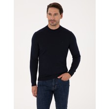 Cacharel Erkek Lacivert Slim Fit Yün Karışımlı Çeyrek Balıkçı Yaka Basic Triko Kazak 50318891-VR033
