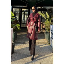 Tesettür Diyarı Ribana Içi Kürklü Suni Deri Kaban- Bordo