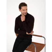 Cacharel Erkek Kahverengi Slim Fit Pamuk Karışımlı Bisiklet Yaka Basic Triko Kazak 50318620-VR029