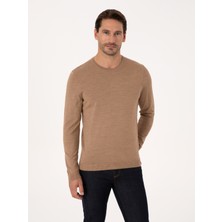 Cacharel Erkek Camel Slim Fit Yün Karışımlı Bisiklet Yaka Basic Triko Kazak 50318854-VR015