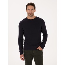 Cacharel Erkek Lacivert Slim Fit Pamuk Karışımlı Bisiklet Yaka Selanik Örgü Triko Kazak 50318976-VR033