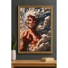 One Piece – Luffy Gear 5 (Nika Form) Poster Tasarım Altın Çerçeveli Dekoratif Duvar Tablosu
