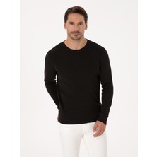 Cacharel Erkek Siyah Slim Fit Pamuk Karışımlı Bisiklet Yaka Selanik Örgü Triko Kazak 50318976-VR046