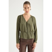 Masha Kate Büzgülü Şifon Bluz