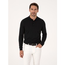 Cacharel Erkek Siyah Regular Fit Yün Karışımlı Polo Yaka Basic Triko Kazak 50318855-VR046