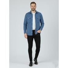 YXC Trend Maker Erkek Slim Fit Düğmeli Yaka Çift Cepli Düz Siyah Polar Erkek Gömlek