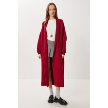 Happiness İstanbul Yumuşak Dokulu Uzun Triko Hırka LNS0075 Bordo