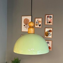 Bamyum Yimpi Mint Kalın Ahşap Boncuk Başlık Avize Tekli Sarkıt Salon Dekoratif Aydınlatma Pastane