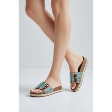 Konfores 2232-PIEN Anatomik Mantar Tabanlı Boncuklu Kadın Terlik - NKT02232-GRI-MINT-39