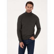 Cacharel Erkek Füme Slim Fit Pamuk Karışımlı Balıkçı Yaka Basic Triko Kazak 50318678-VR058