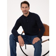 Cacharel Erkek Lacivert Regular Fit Yün Karışımlı Polo Yaka Basic Triko Kazak 50318855-VR033