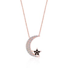 Emiliano Jewellery Zirkon Taşlı Pırlanra Montür Rose Altın Kaplama Ay Yıldız Kolye