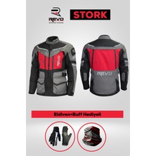 Revo Stork Kırmızı 4 Mevsim Unisex Motosiklet Montu XL + ELDİVEN VE BUFF HEDİYELİ