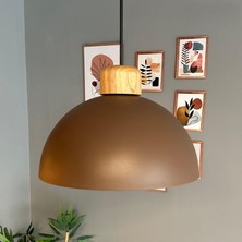 Bamyum Yimpi Sütlü Kahve Geniş Ahşap Avize Tekli Sarkıt Salon Kuaför Dekoratif Aydınlatma Pastane