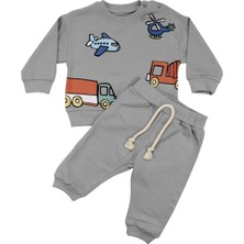 by BebekOdam Erkek Bebek Gri Uçak Kamyon Baskılı 2'li Takım - 1016181
