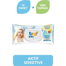 Uni Baby Aktif Sensitive Yenidoğan Islak Mendil 90'lı x 12 Tüm Cilt Tipleri İçin Hassas Temizlik