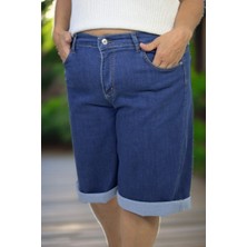 Yagmur Beren  Beli Lastikli Cepli Büyük Beden Jean Kot Kapri Şort Bermuda