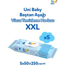 Uni Baby Vücut Temizleme Havlusu 250 Yaprak Xxl 5'li Hassas Ciltler İçin Dermatolojik Olarak Test Edilmiştir