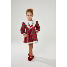 Butik Kız Çocuk Ekoseli Fisto Yaka Detaylı %100 Pamuklu Elbise